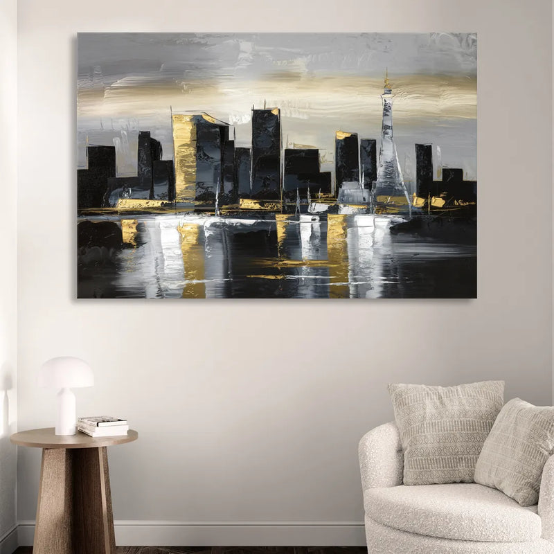 Las Vegas Black And White Skyline Sitting Room - Canvas Wall Art