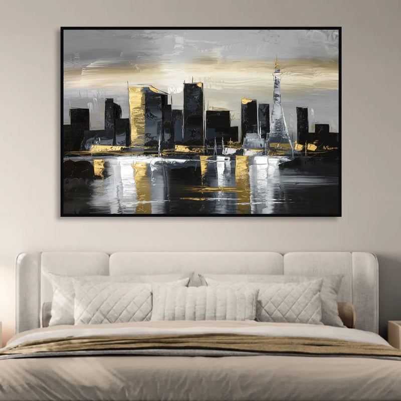 Las Vegas Black And White Skyline Sitting Room - Black Canvas Wall Art
