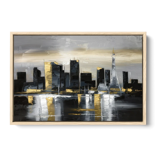 Las Vegas Black And White Skyline - Oak Framed Canvas Wall Art - Front