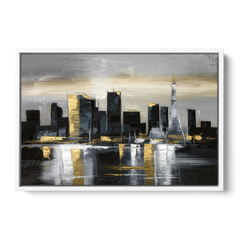 Las Vegas Black And White Skyline - White Framed Canvas Wall Art - Front