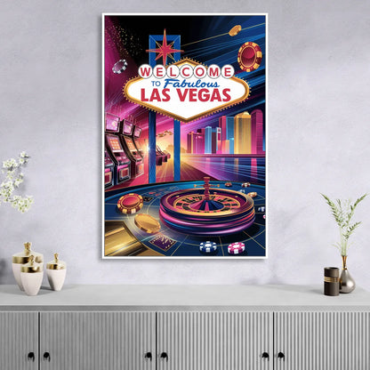 Las Vegas Casino Glamour Living Room - White Canvas Wall Art