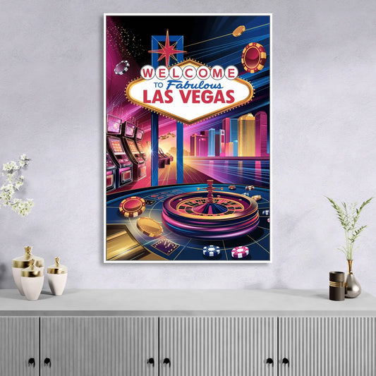 Las Vegas Casino Glamour Living Room - White Canvas Wall Art