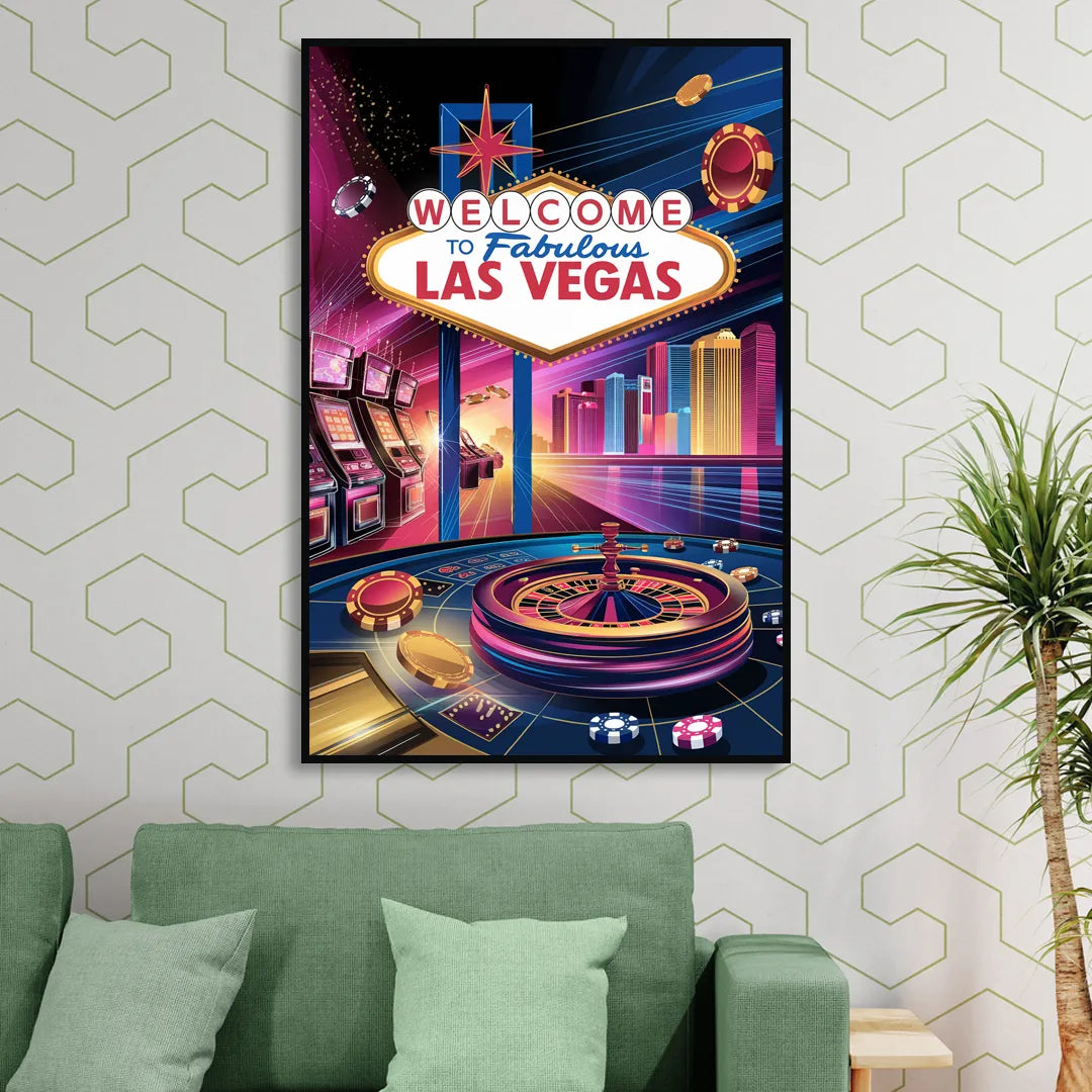 Las Vegas Casino Glamour Sitting Room - Black Canvas Wall Art