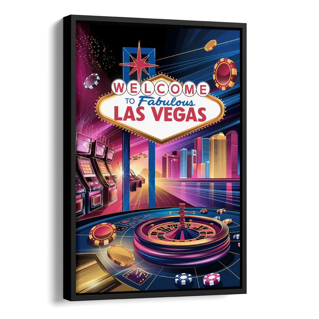 Las Vegas Casino Glamour Side - Black Canvas Wall Art