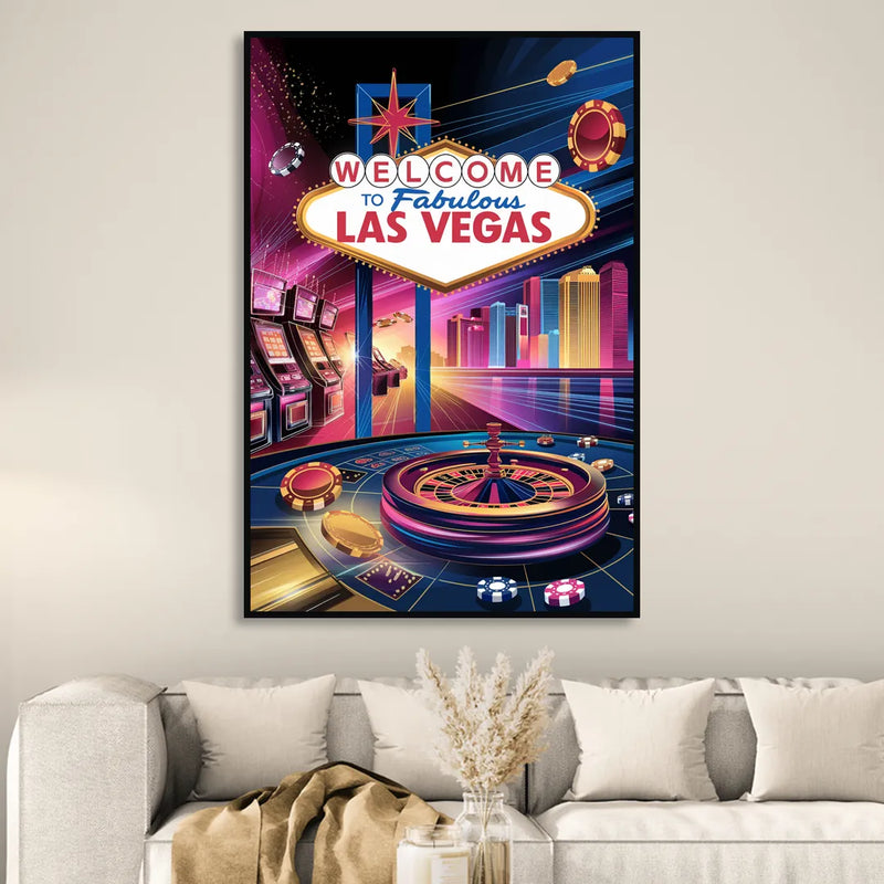Las Vegas Casino Glamour Living Room - Black Canvas Wall Art