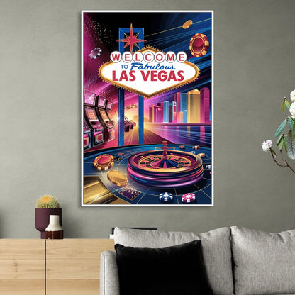 Las Vegas Casino Glamour Sitting Room - White Canvas Wall Art