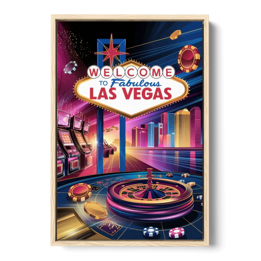 Las Vegas Casino Glamour - Oak Framed Canvas Wall Art - Front