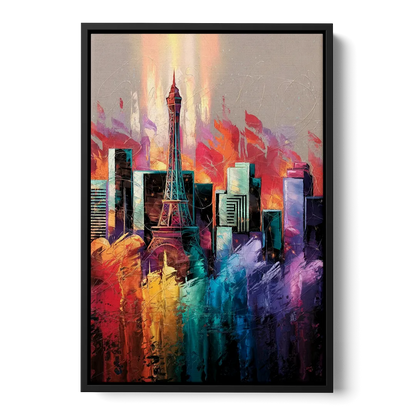 Las Vegas City Skyline Front - Black Canvas Wall Art