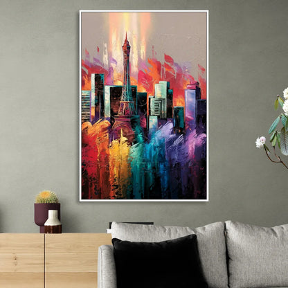 Las Vegas City Skyline Living Room - White Canvas Wall Art