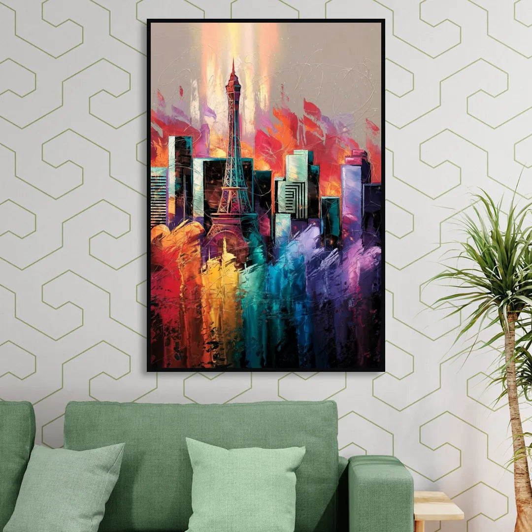 Las Vegas City Skyline Living Room - Black Canvas Wall Art
