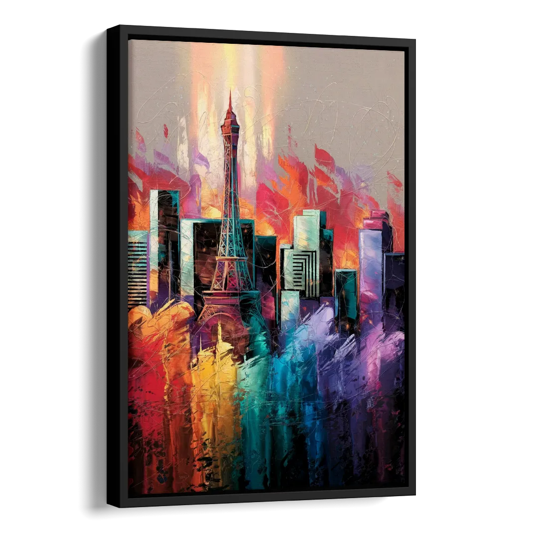 Las Vegas City Skyline Side - Black Canvas Wall Art