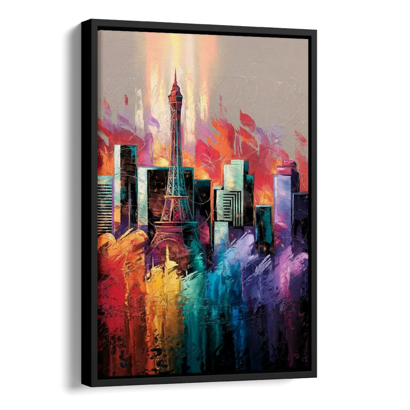 Las Vegas City Skyline Side - Black Canvas Wall Art
