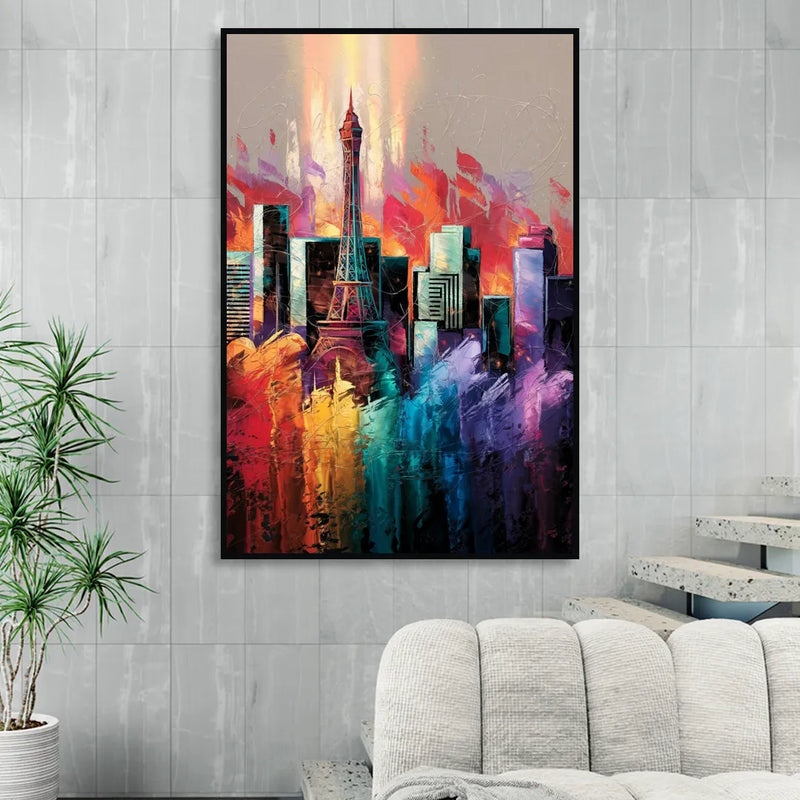 Las Vegas City Skyline Sitting Room - Black Canvas Wall Art