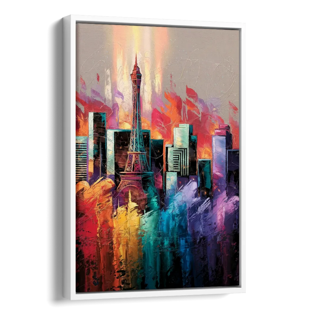 Las Vegas City Skyline Side - White Canvas Wall Art