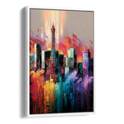 Las Vegas City Skyline Side - White Canvas Wall Art