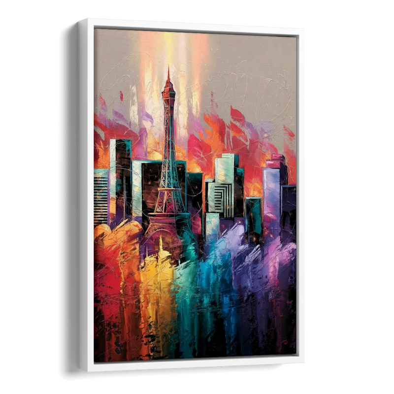 Las Vegas City Skyline Side - White Canvas Wall Art