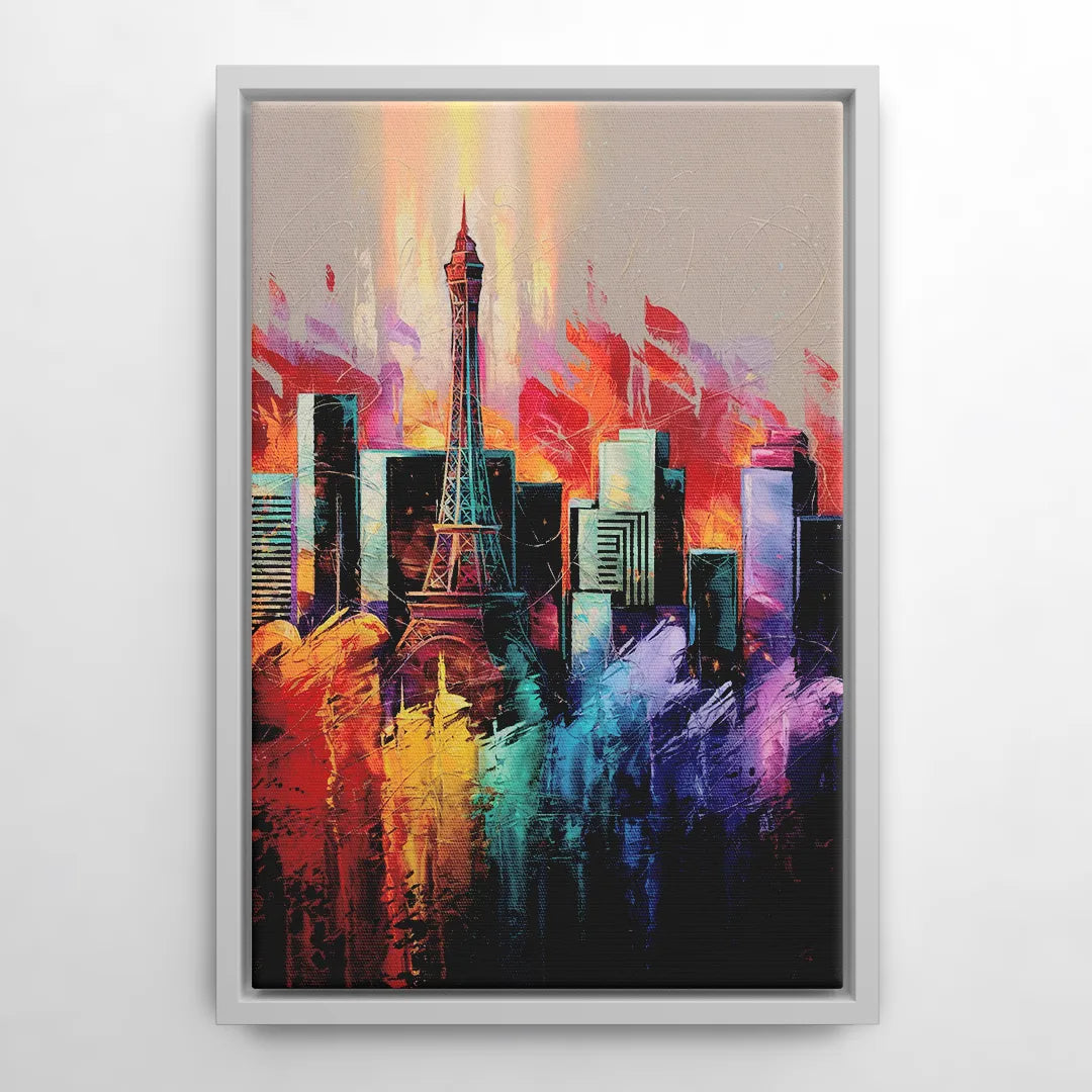 Las Vegas City Skyline - White Frame Canvas