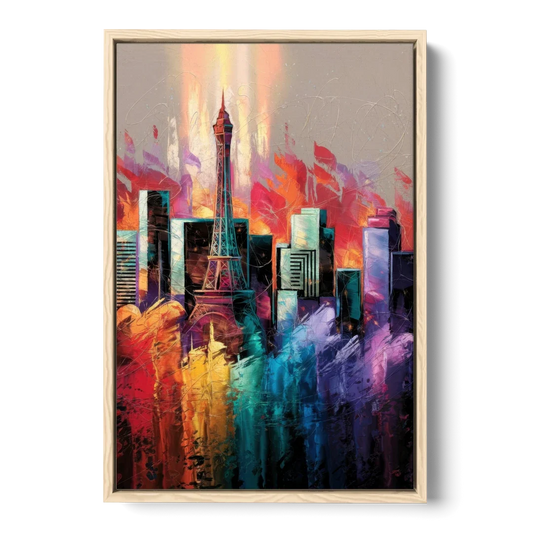 Las Vegas City Skyline - Oak Framed Canvas Wall Art - Front