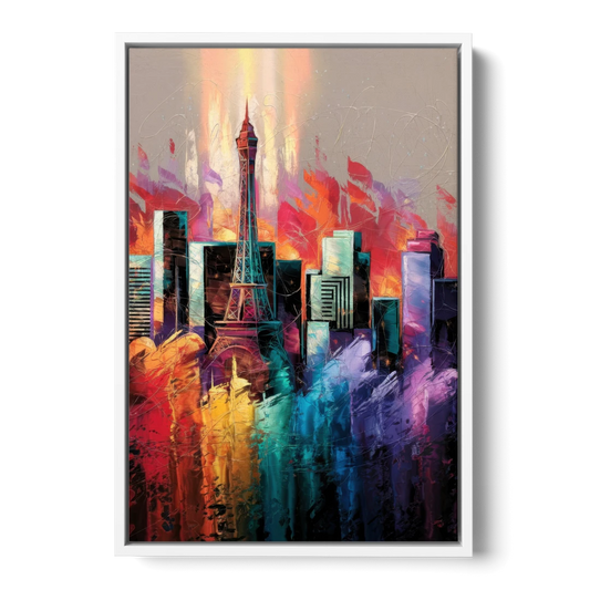 Las Vegas City Skyline - White Framed Canvas Wall Art - Front