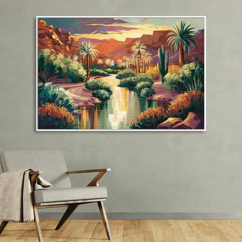 Las Vegas Desert Oasis Living Room - White Canvas Wall Art