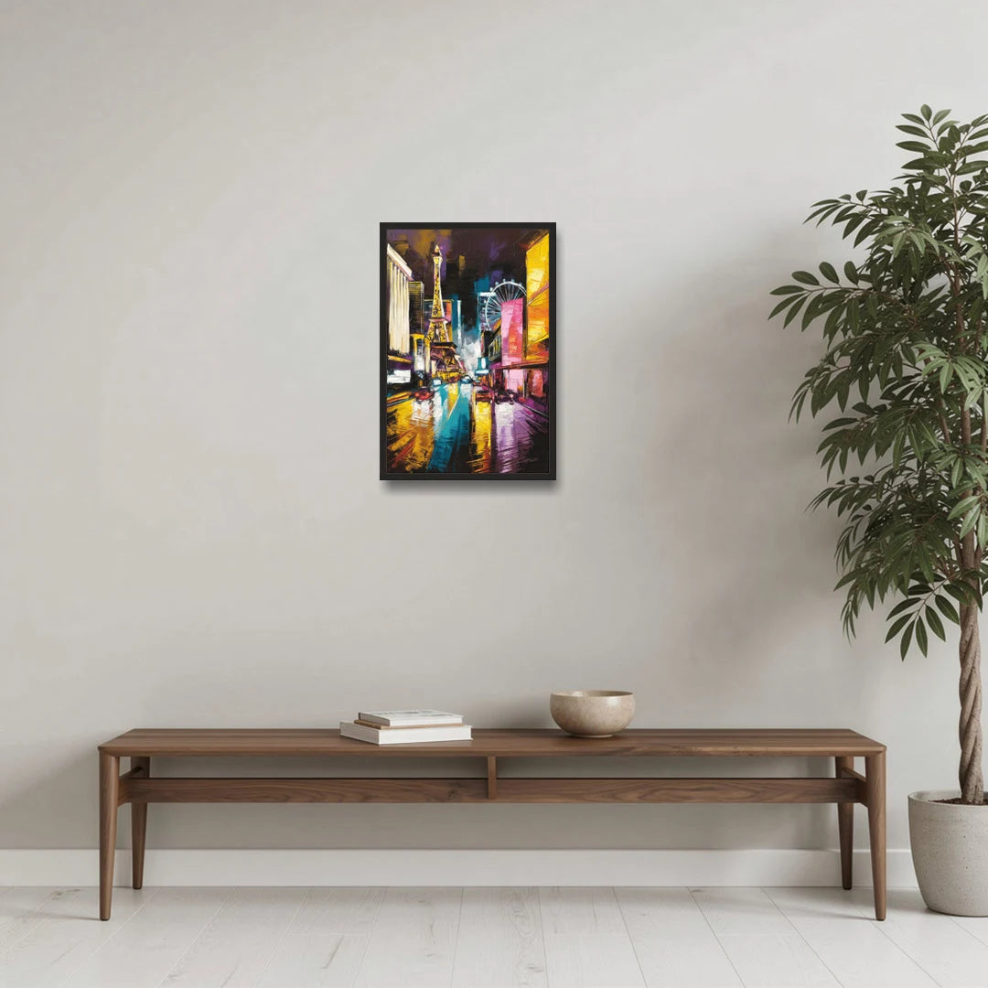 Las Vegas Downtown Energy - Black Framed Canvas Wall Art - Coffee Table - 16x24