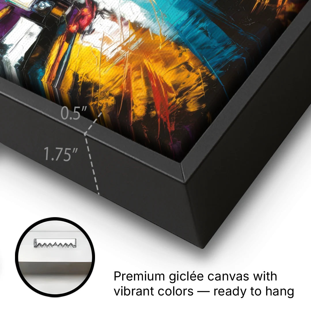 Las Vegas Downtown Energy - Black Framed Canvas Wall Art - Gallery Wrap Corner