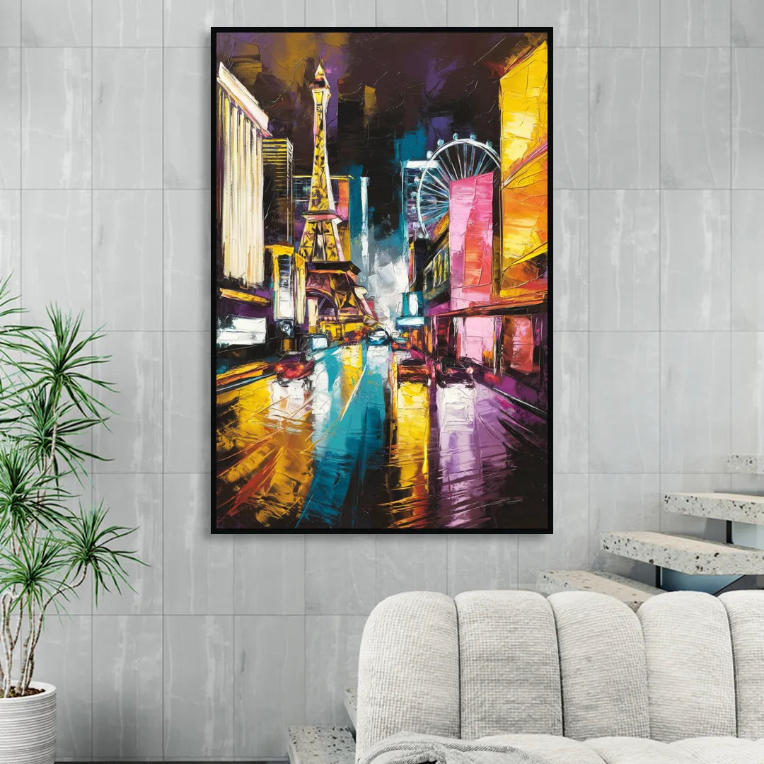 Las Vegas Downtown Energy Living Room - Black Canvas Wall Art