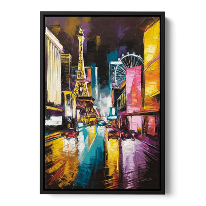 Las Vegas Downtown Energy Front - Black Canvas Wall Art