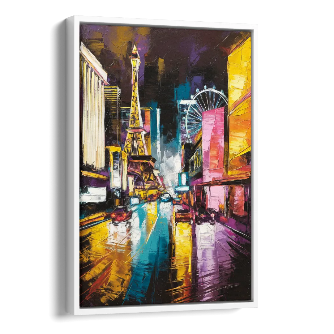 Las Vegas Downtown Energy Side - White Canvas Wall Art