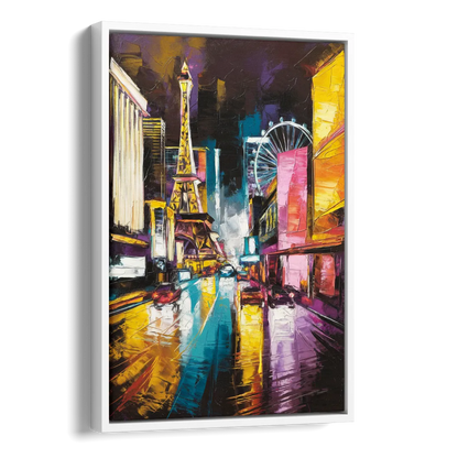Las Vegas Downtown Energy Side - White Canvas Wall Art