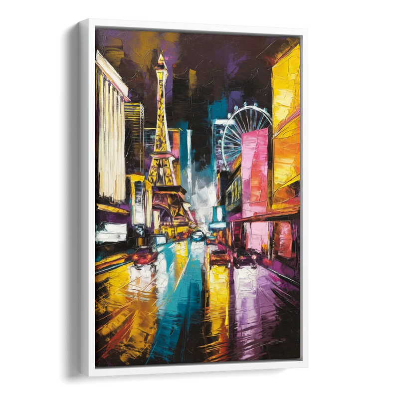Las Vegas Downtown Energy Side - White Canvas Wall Art