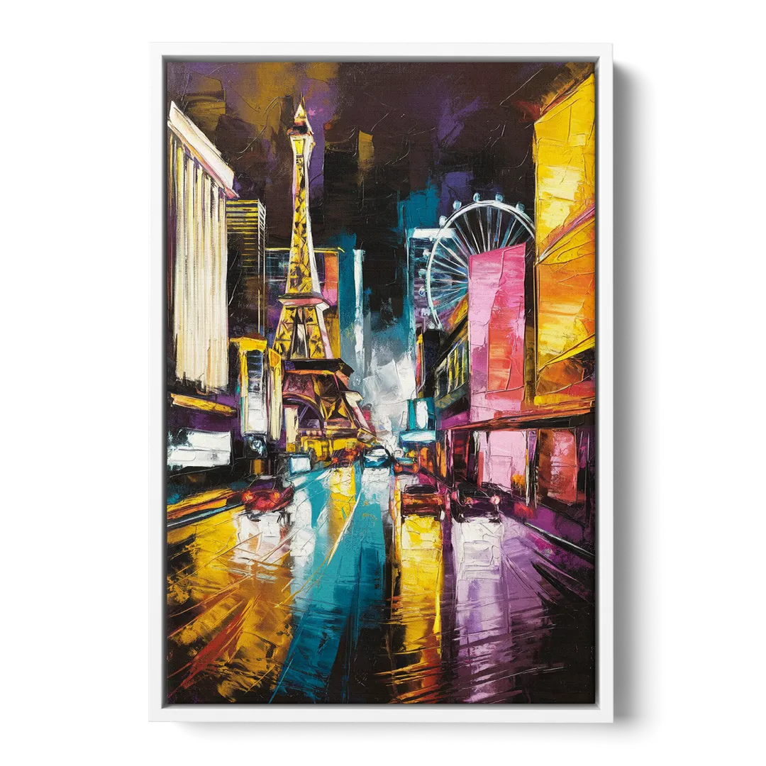 Las Vegas Downtown Energy Front - White Canvas Wall Art