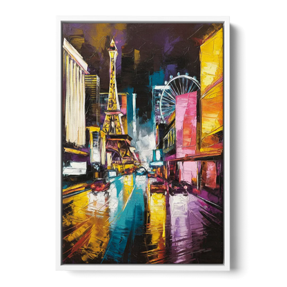Las Vegas Downtown Energy Front - White Canvas Wall Art