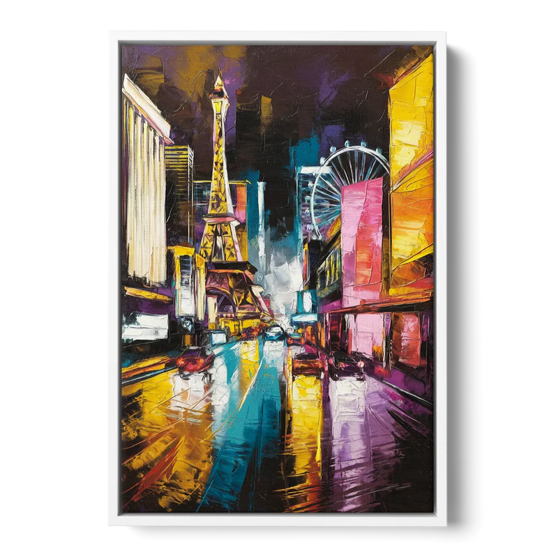 Las Vegas Downtown Energy Front - White Canvas Wall Art