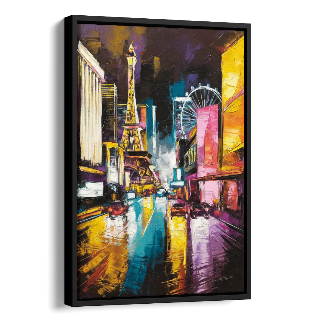 Las Vegas Downtown Energy Side - Black Canvas Wall Art