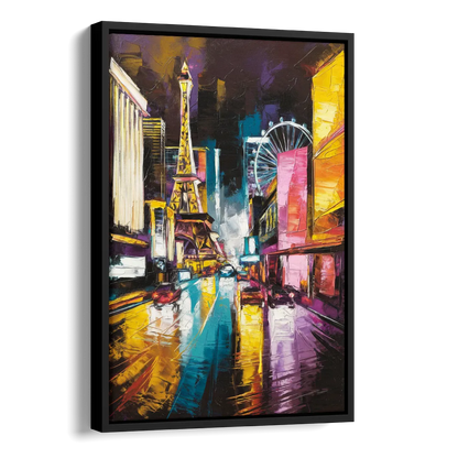 Las Vegas Downtown Energy Side - Black Canvas Wall Art