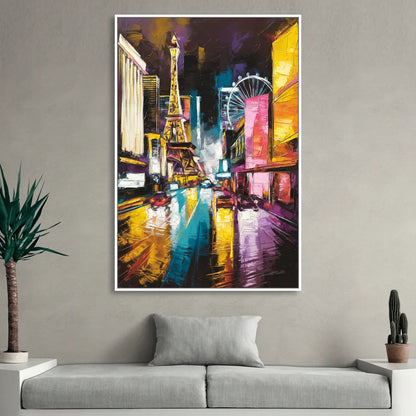 Las Vegas Downtown Energy Sitting Room - White Canvas Wall Art