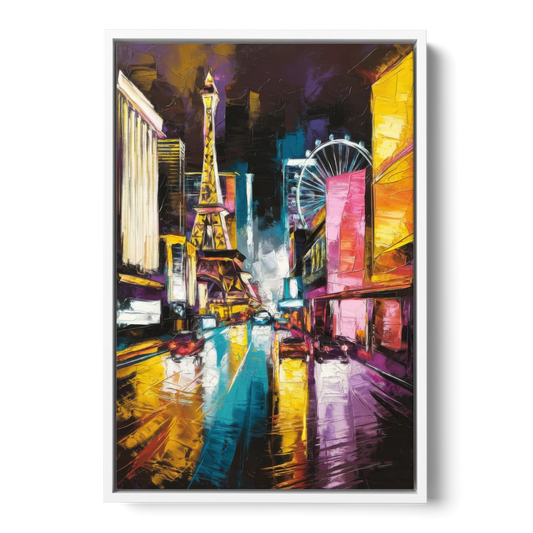 Las Vegas Downtown Energy - White Framed Canvas Wall Art - Front