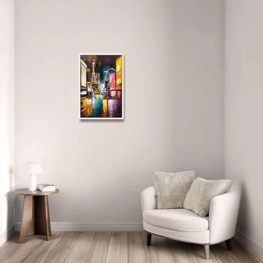 Las Vegas Downtown Energy - White Framed Canvas Wall Art - Sofa - 16x24