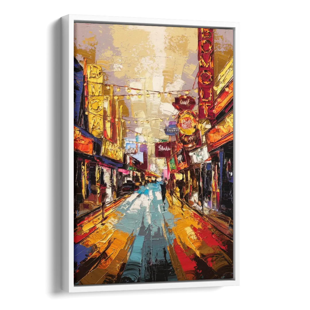 Las Vegas Fremont Street Side - White Canvas Wall Art
