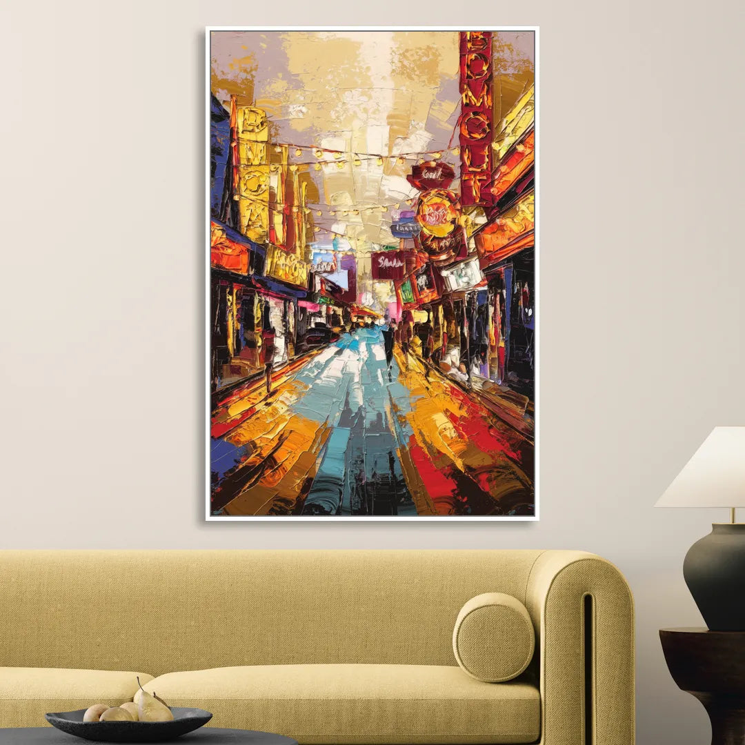 Las Vegas Fremont Street Sitting Room - White Canvas Wall Art