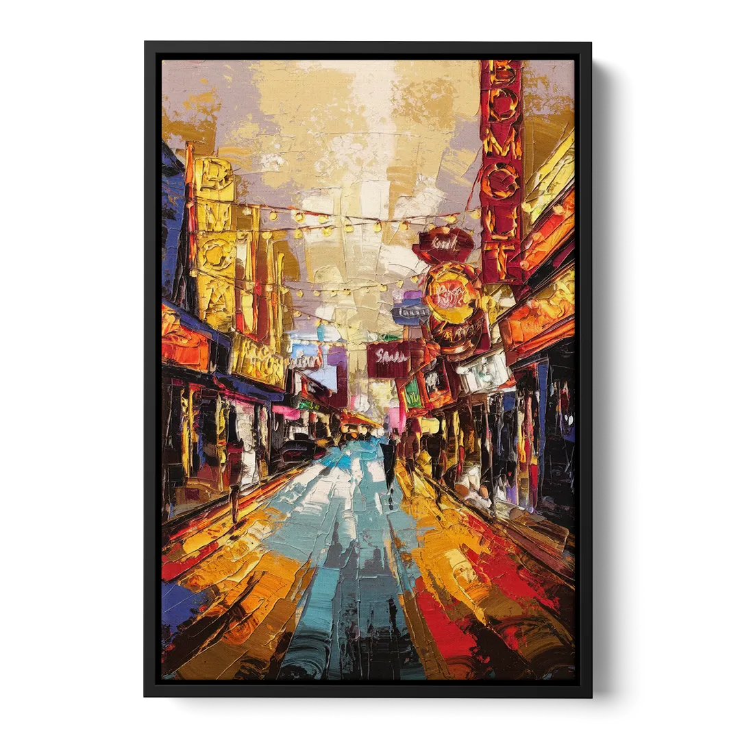 Las Vegas Fremont Street Front - Black Canvas Wall Art