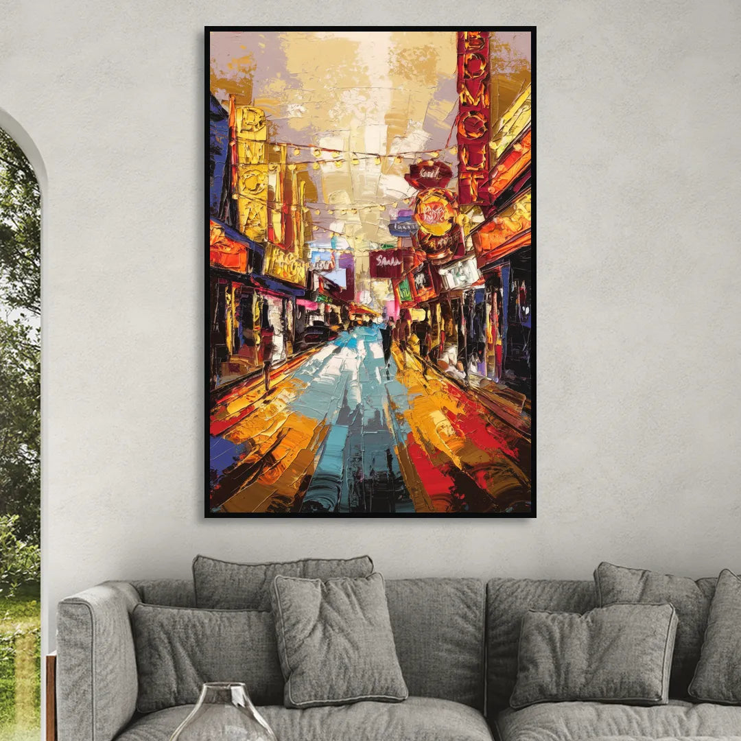 Las Vegas Fremont Street Sitting Room - Black Canvas Wall Art