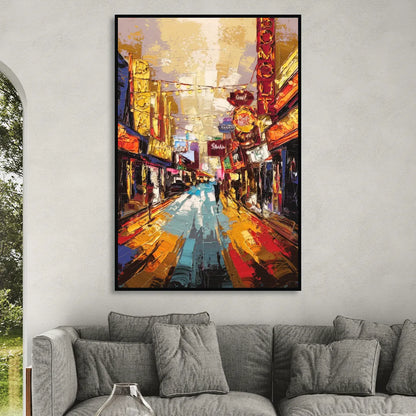 Las Vegas Fremont Street Sitting Room - Black Canvas Wall Art