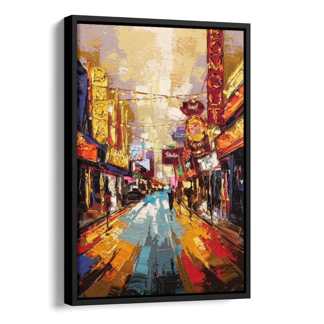 Las Vegas Fremont Street Side - Black Canvas Wall Art