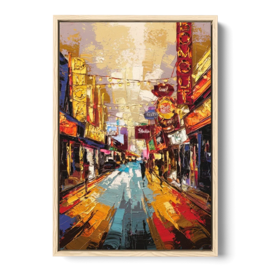 Las Vegas Fremont Street - Oak Framed Canvas Wall Art - Front