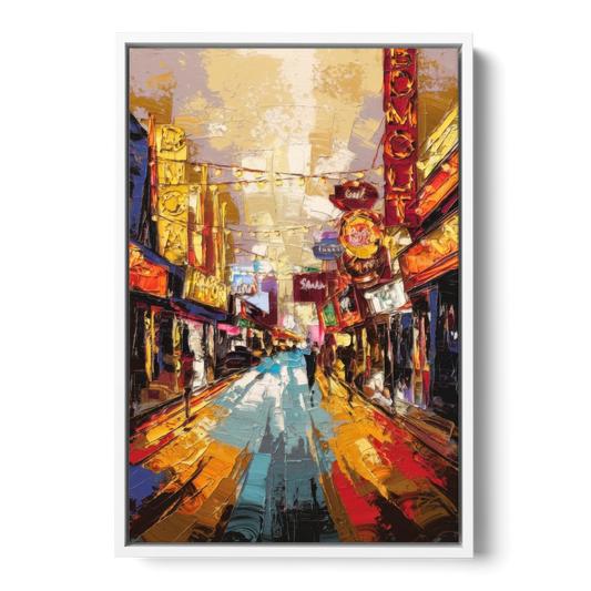 Las Vegas Fremont Street - White Framed Canvas Wall Art - Front
