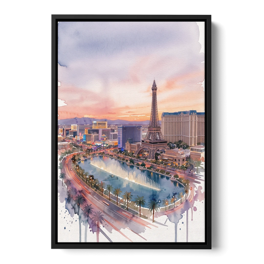 Las Vegas Iconic Strip - Black Framed Canvas Wall Art - Front