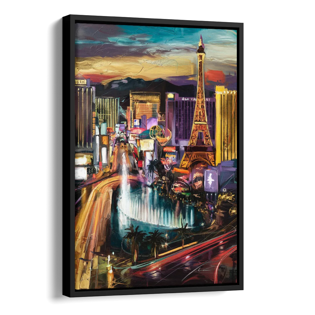 Las Vegas Iconic Strip Side - Black Canvas Wall Art