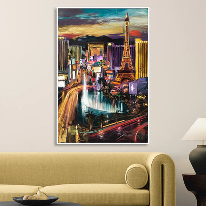 Las Vegas Iconic Strip Living Room - White Canvas Wall Art